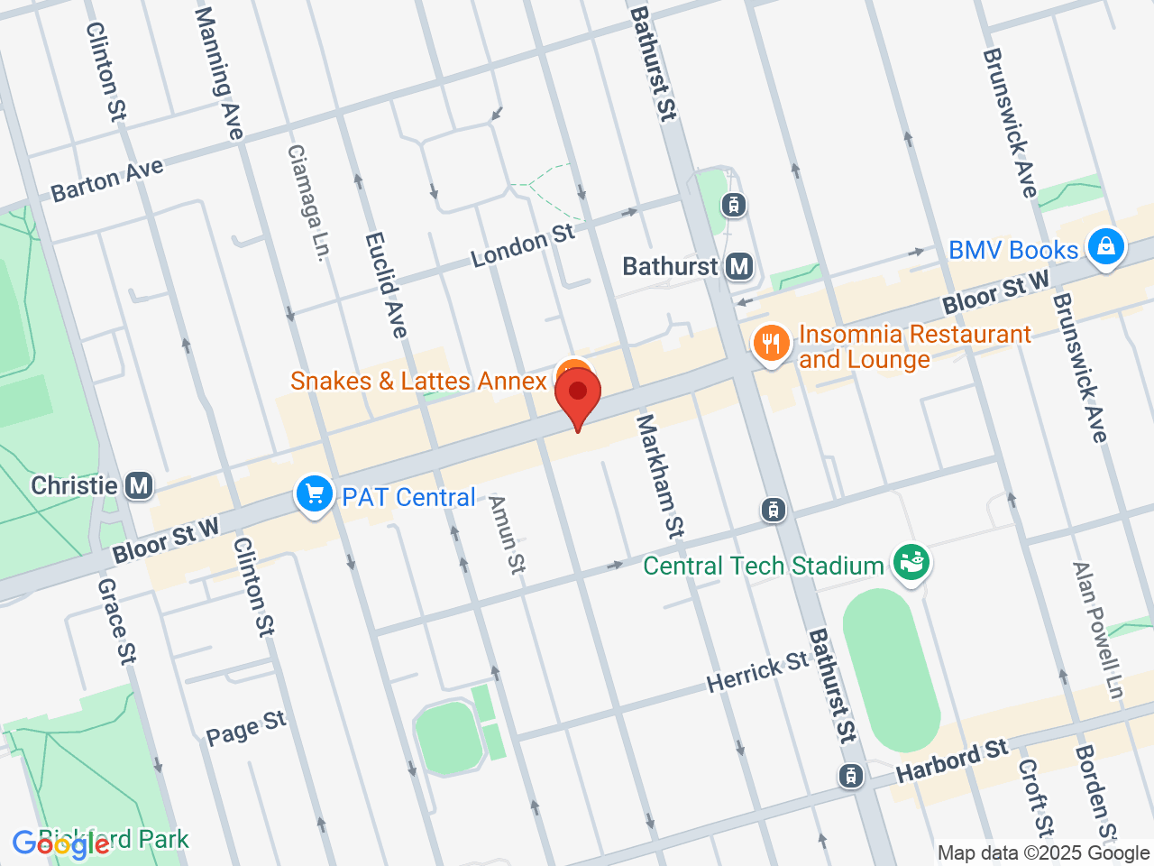 Street map for The Burning Bush, 605 Bloor St W, Toronto ON