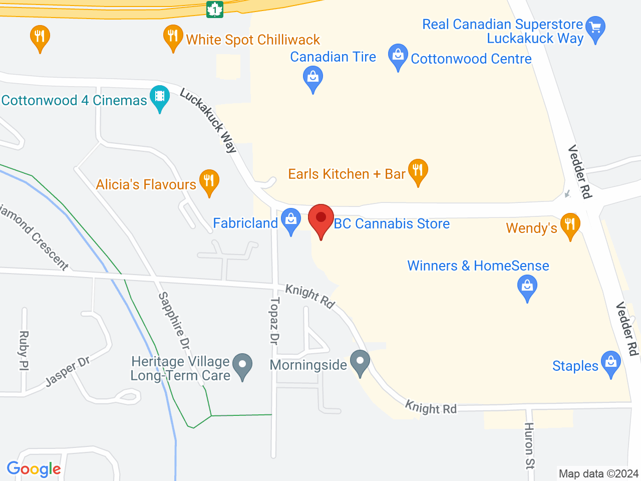 Street map for BC Cannabis Store, 45460 Luckakuck Way Unit B, Chilliwack BC