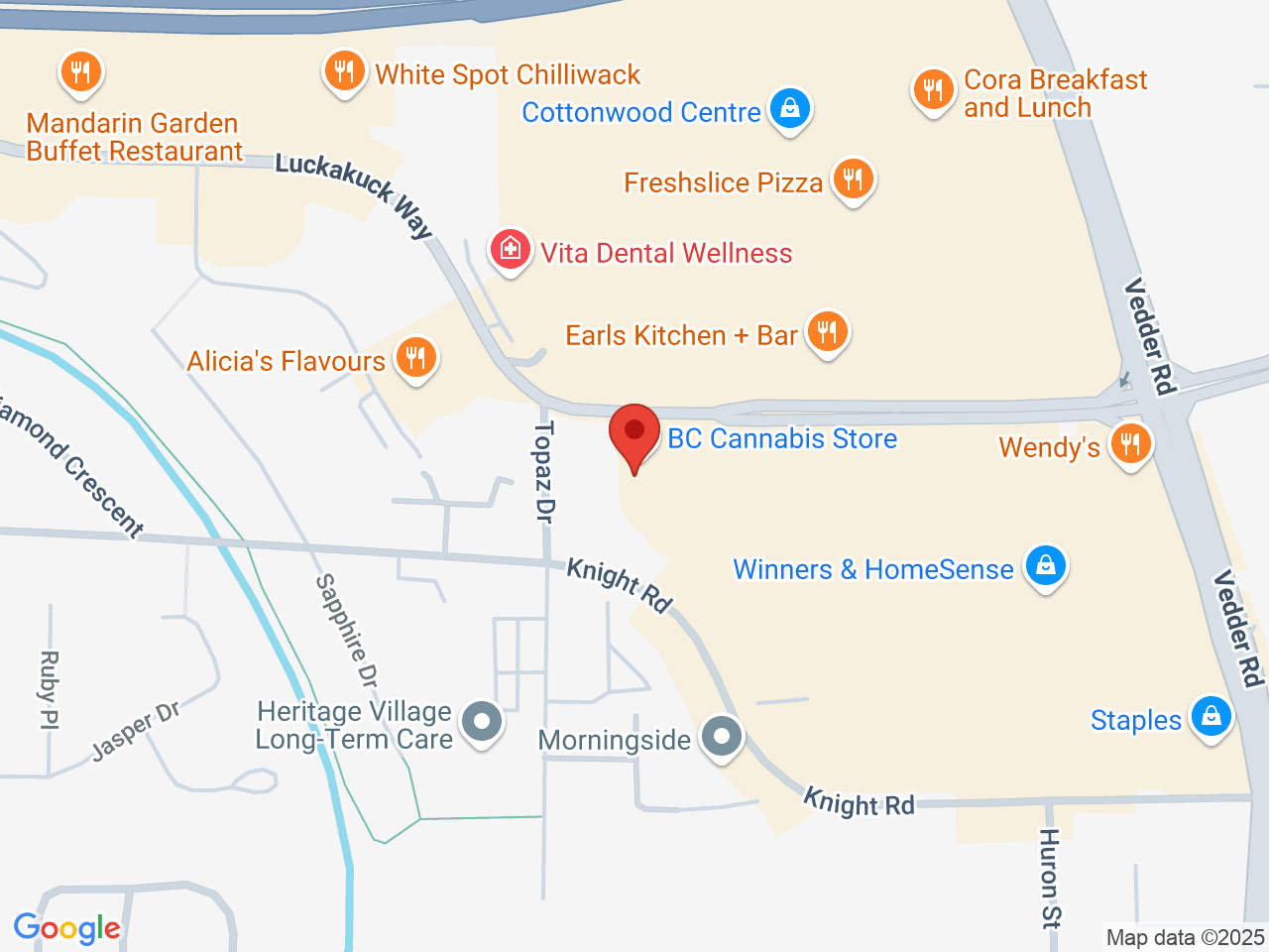 Street map for BC Cannabis Store, 45460 Luckakuck Way Unit B, Chilliwack BC