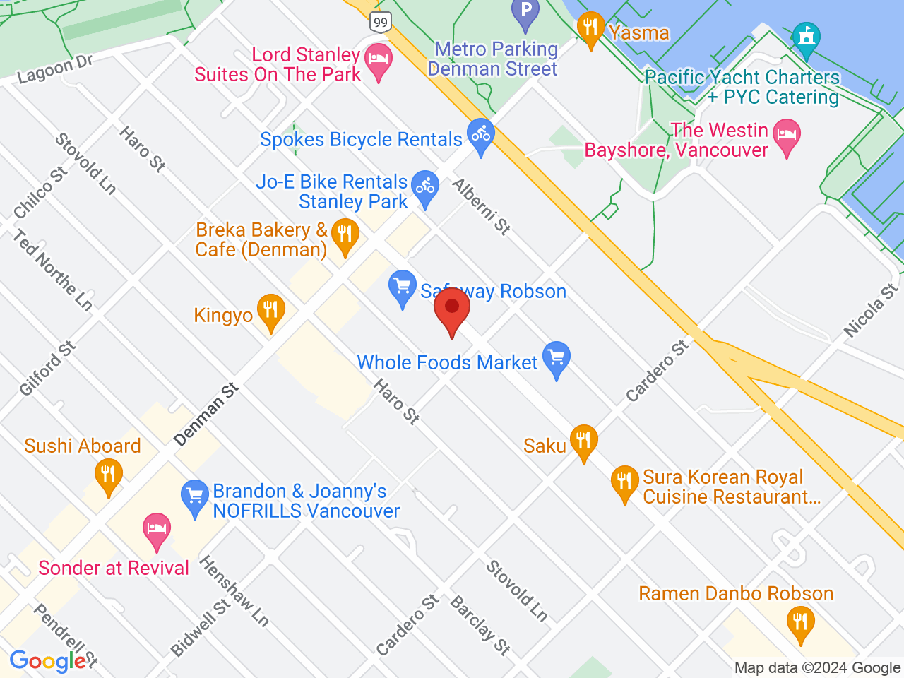 Street map for Inspired Cannabis Co., 1710 Robson St, Vancouver BC