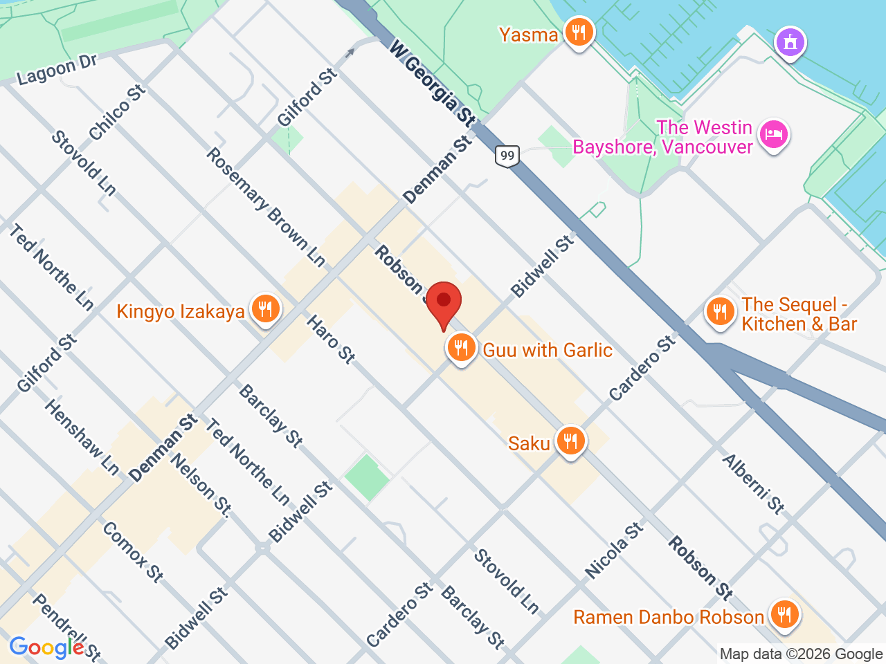 Street map for Inspired Cannabis Co., 1710 Robson St, Vancouver BC