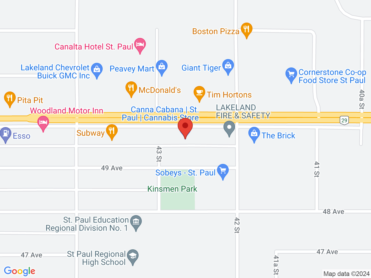 Street map for Canna Cabana, 4225 50 Ave, St Paul AB