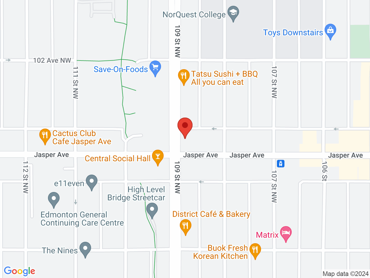 Street map for Cannabis House, 10888 Jasper Ave NW, Edmonton AB