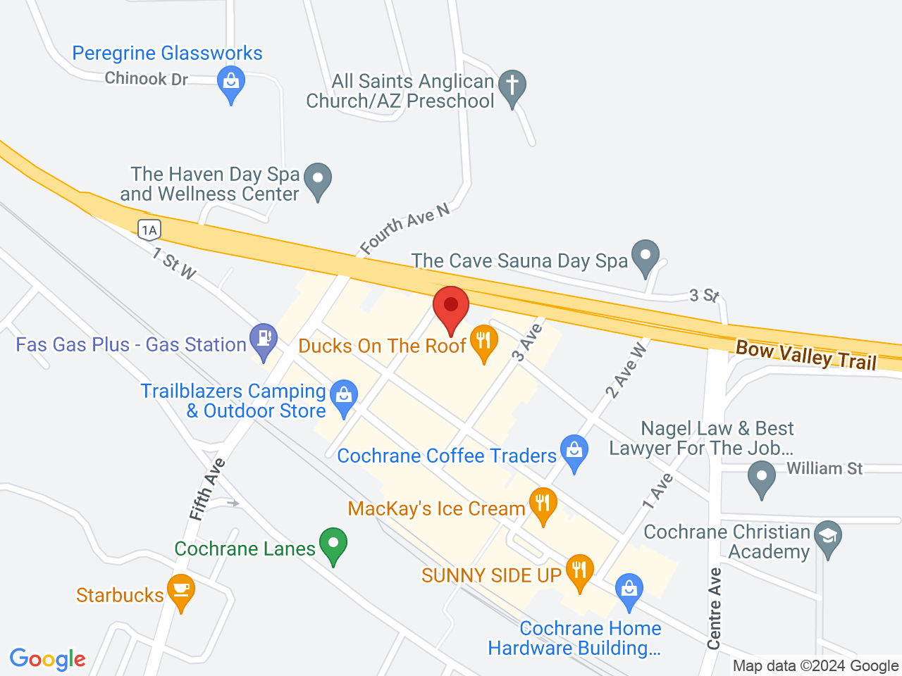 Street map for Cochrane Cannabis Company, 122 4 Ave W #5, Cochrane AB