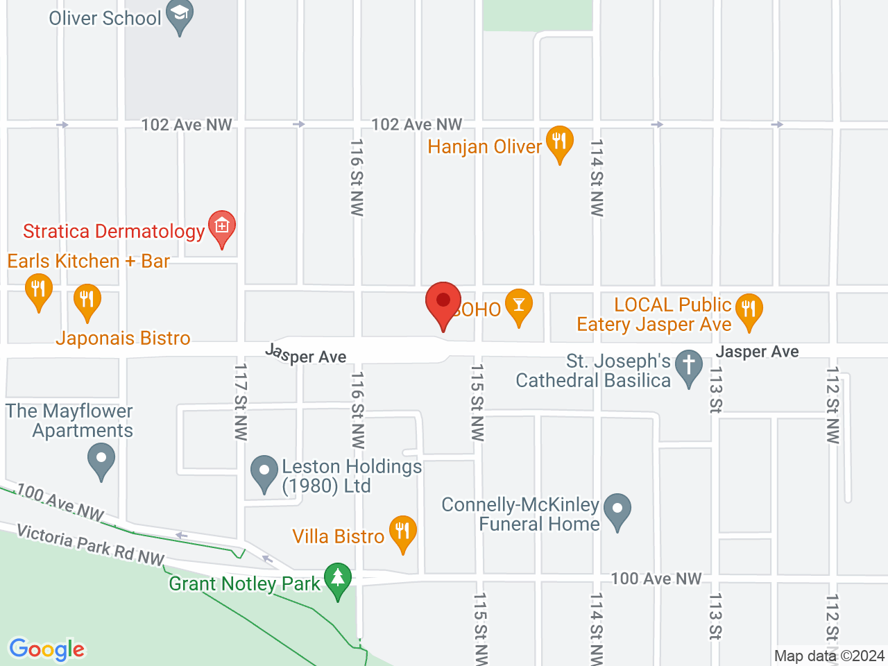 Street map for Fire & Flower Cannabis Co. Jasper, 11512 Jasper Ave NW, Edmonton AB