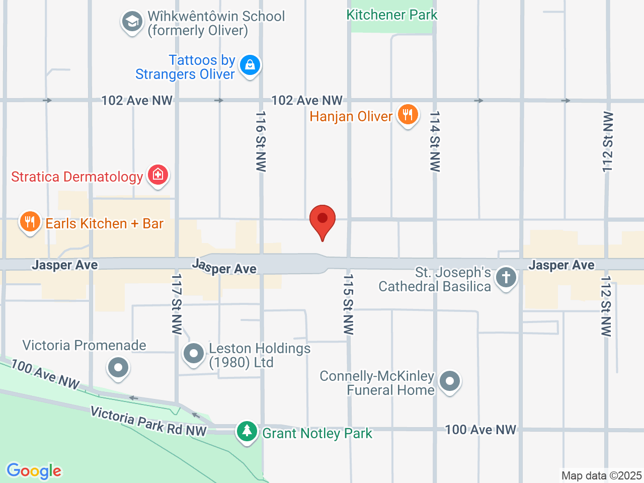 Street map for Fire & Flower Cannabis Co. Jasper, 11512 Jasper Ave NW, Edmonton AB