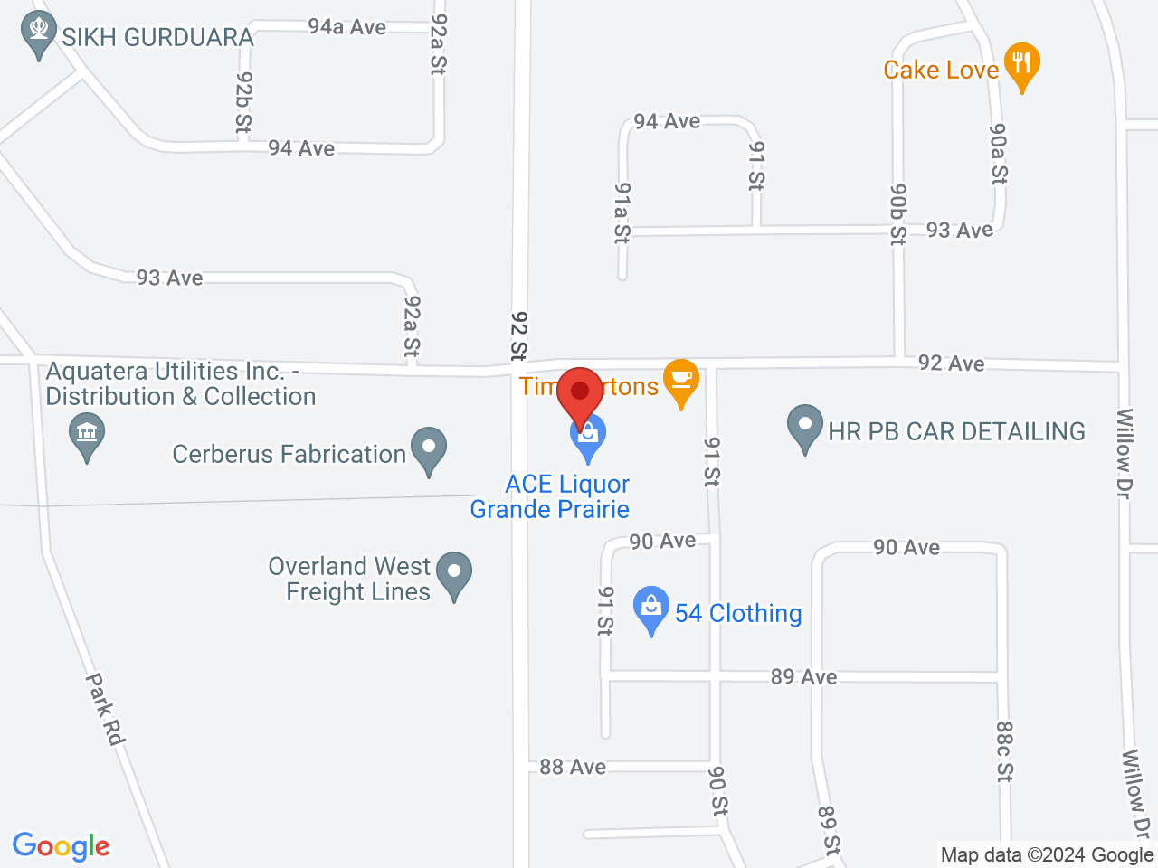 Street map for Fire & Flower Cannabis Co. Cobblestone, 101-9109 92 Ave, Grande Prairie AB