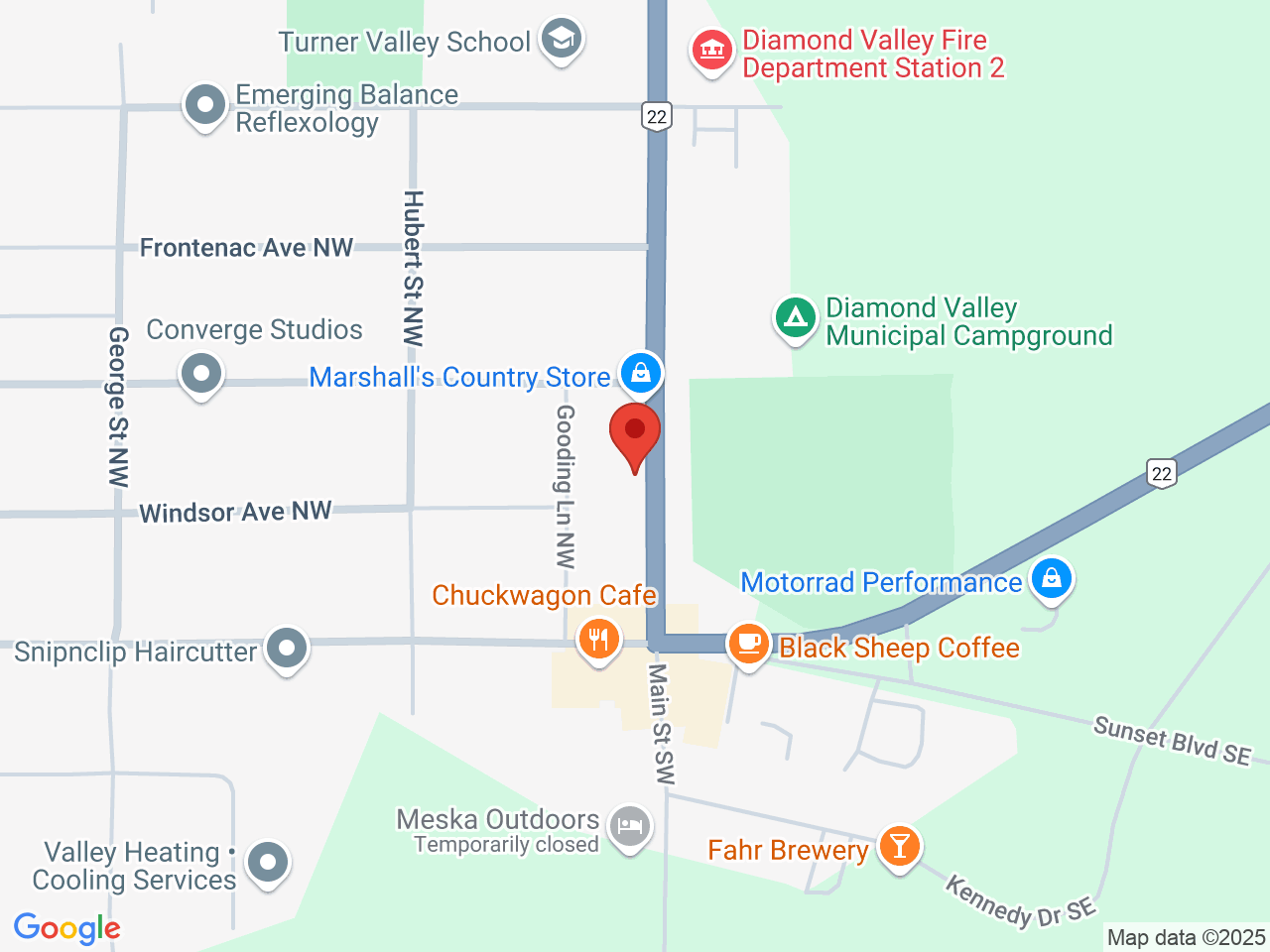 Street map for Mountain Air Cannabis, 132 Main Street NW, Turner Valley AB