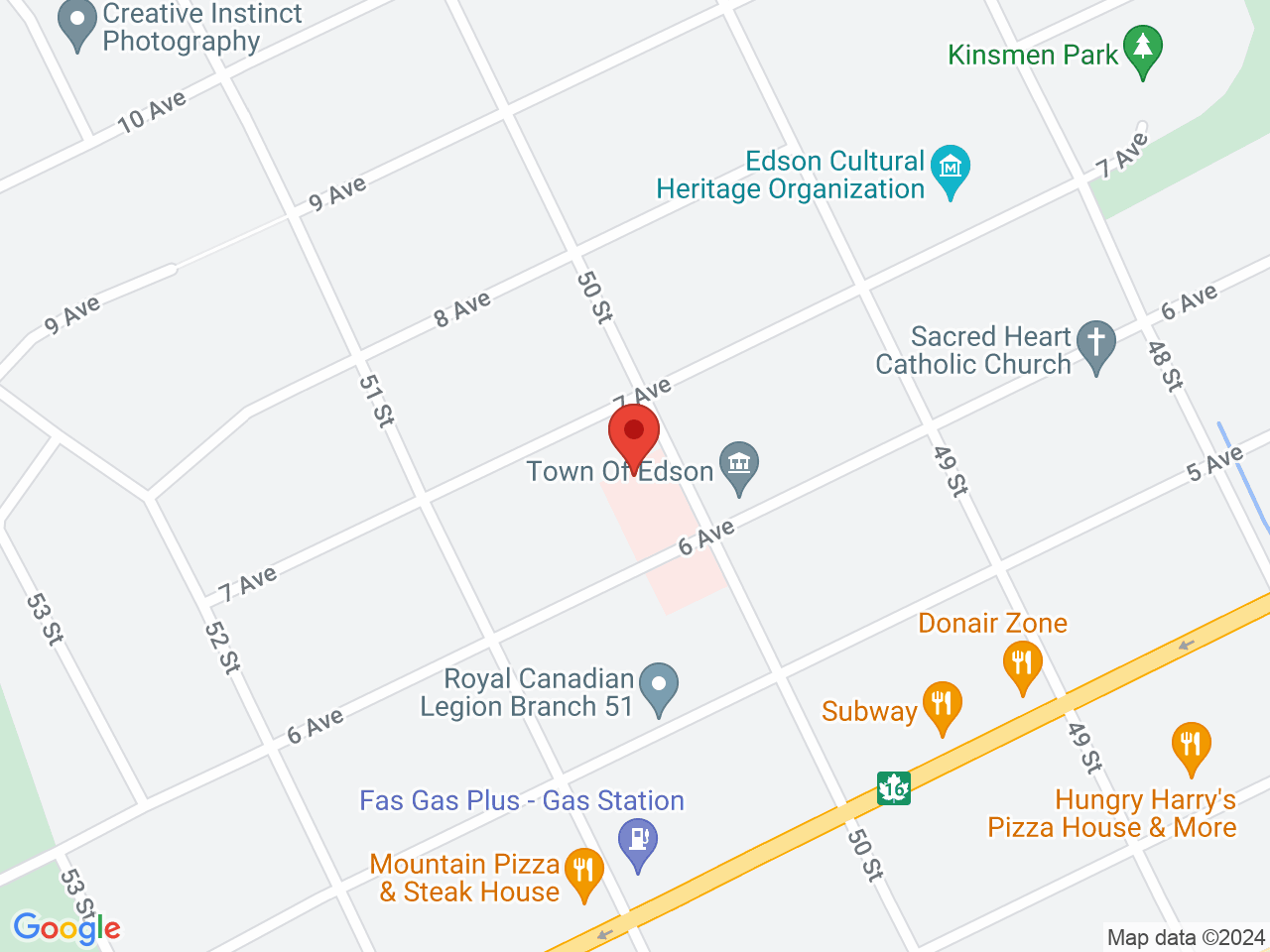 Street map for Oh Joy Bliss Cannabis Inc., 620 50 Street, Edson AB