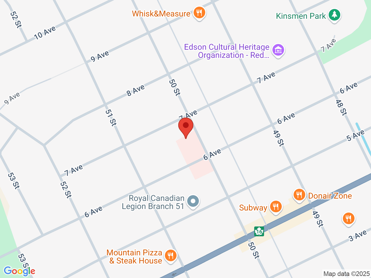 Street map for Oh Joy Bliss Cannabis Inc., 620 50 Street, Edson AB