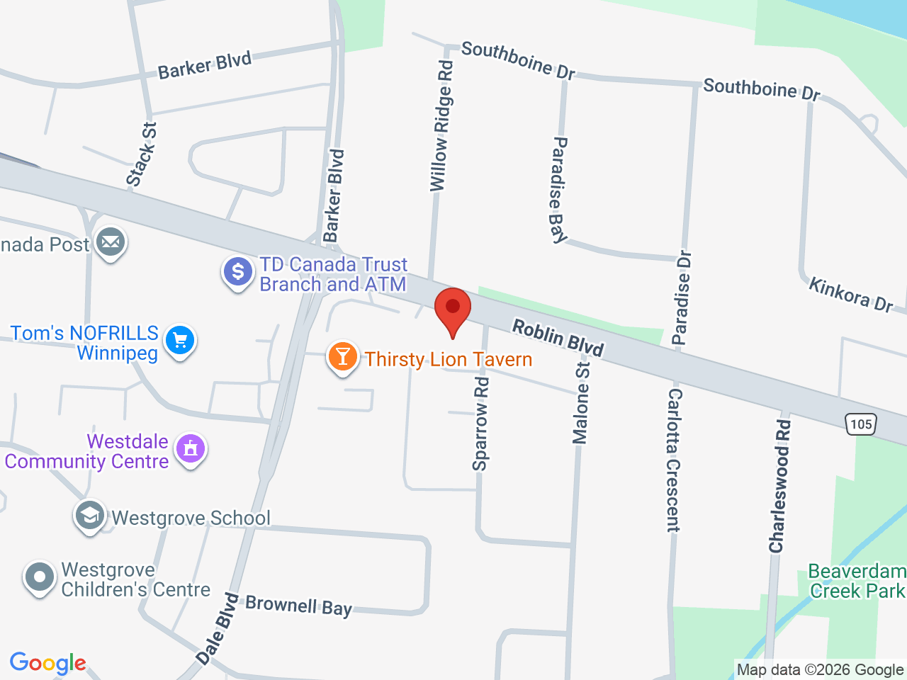 Street map for Black Tie Cannabis, 6500 Roblin Blvd, Winnipeg MB