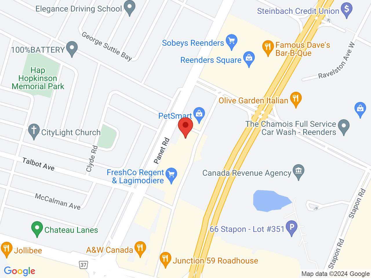 Street map for Delta 9 Cannabis Store, 1615 Regent Ave W #655, Winnipeg MB