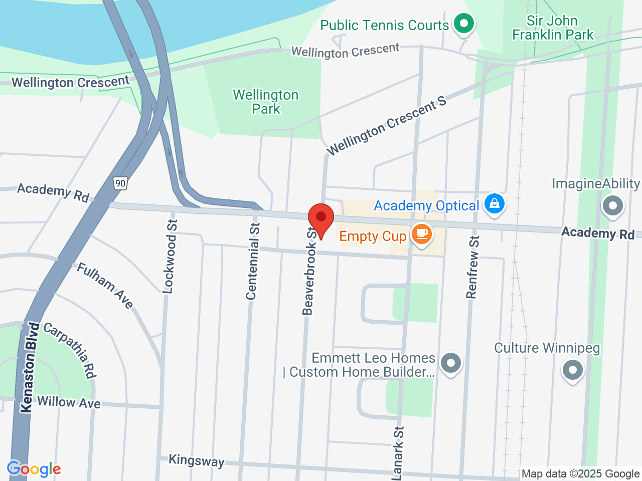 Street map for Jupiter Cannabis, 580 Academy Rd, Unit C, Winnipeg MB