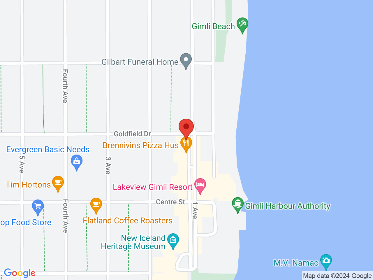 Street map for Prairie Trichomes, 66-A First Ave, Gimli MB