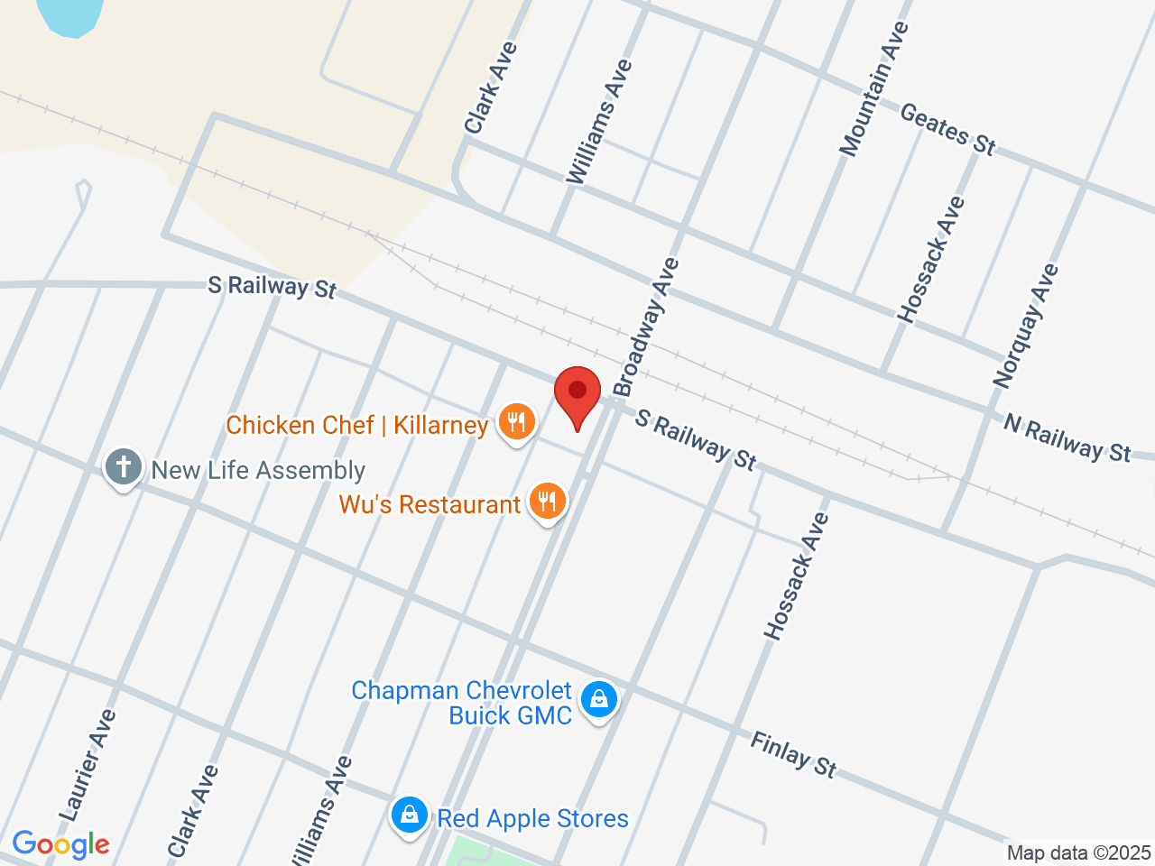 Street map for Prairie Trichomes, 543 Broadway Ave, Killarney MB