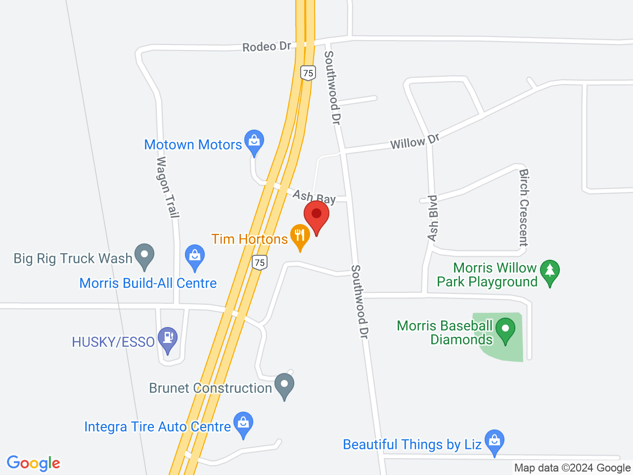 Street map for Rural Buds Cannabis Shop, 654 Main St S, Morris MB