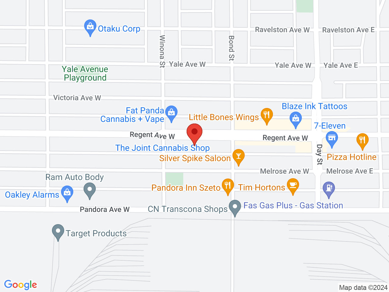 Street map for The Joint Cannabis, 218 Regent Ave W, Winnipeg MB