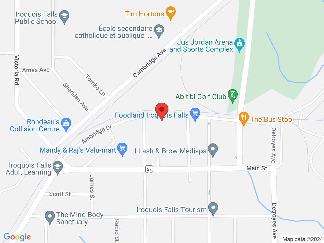 Street map for Blazeco Cannabis, 231 Ambridge Drive, Iroquois Falls ON