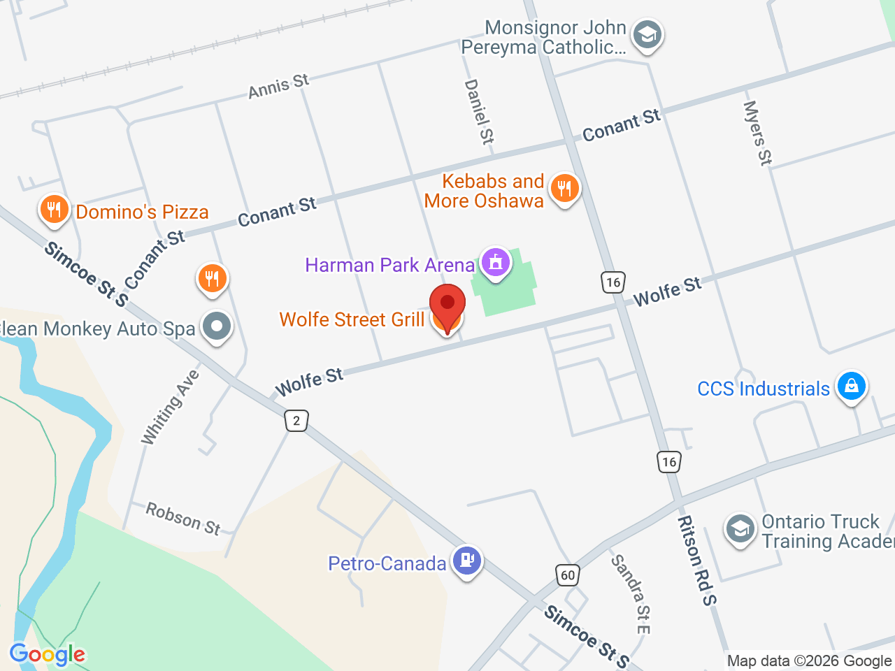 Street map for Cannabis & Co., 92 Wolfe St, Oshawa ON