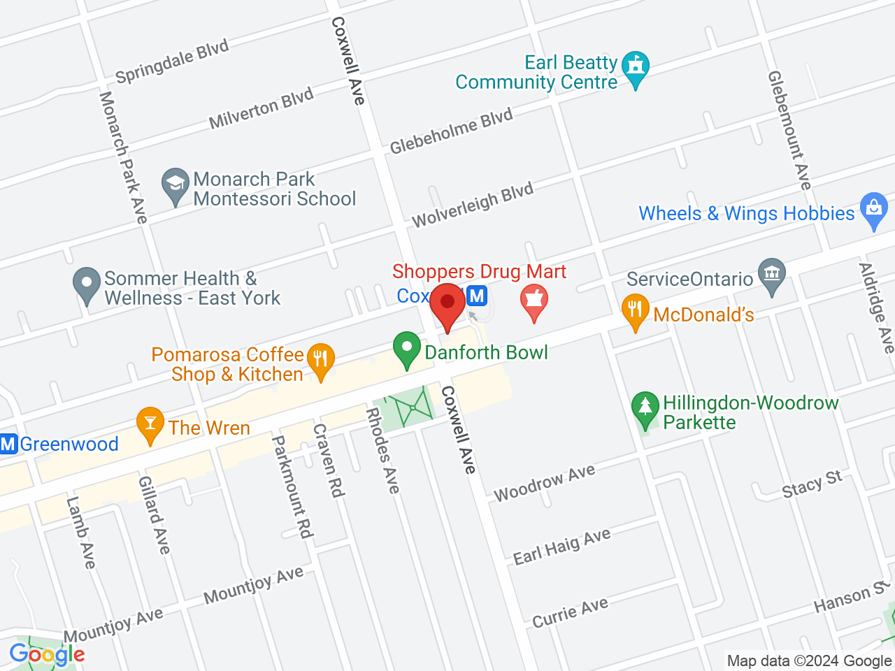 Street map for Cannabis Hut, 699 Coxwell Ave, Toronto ON