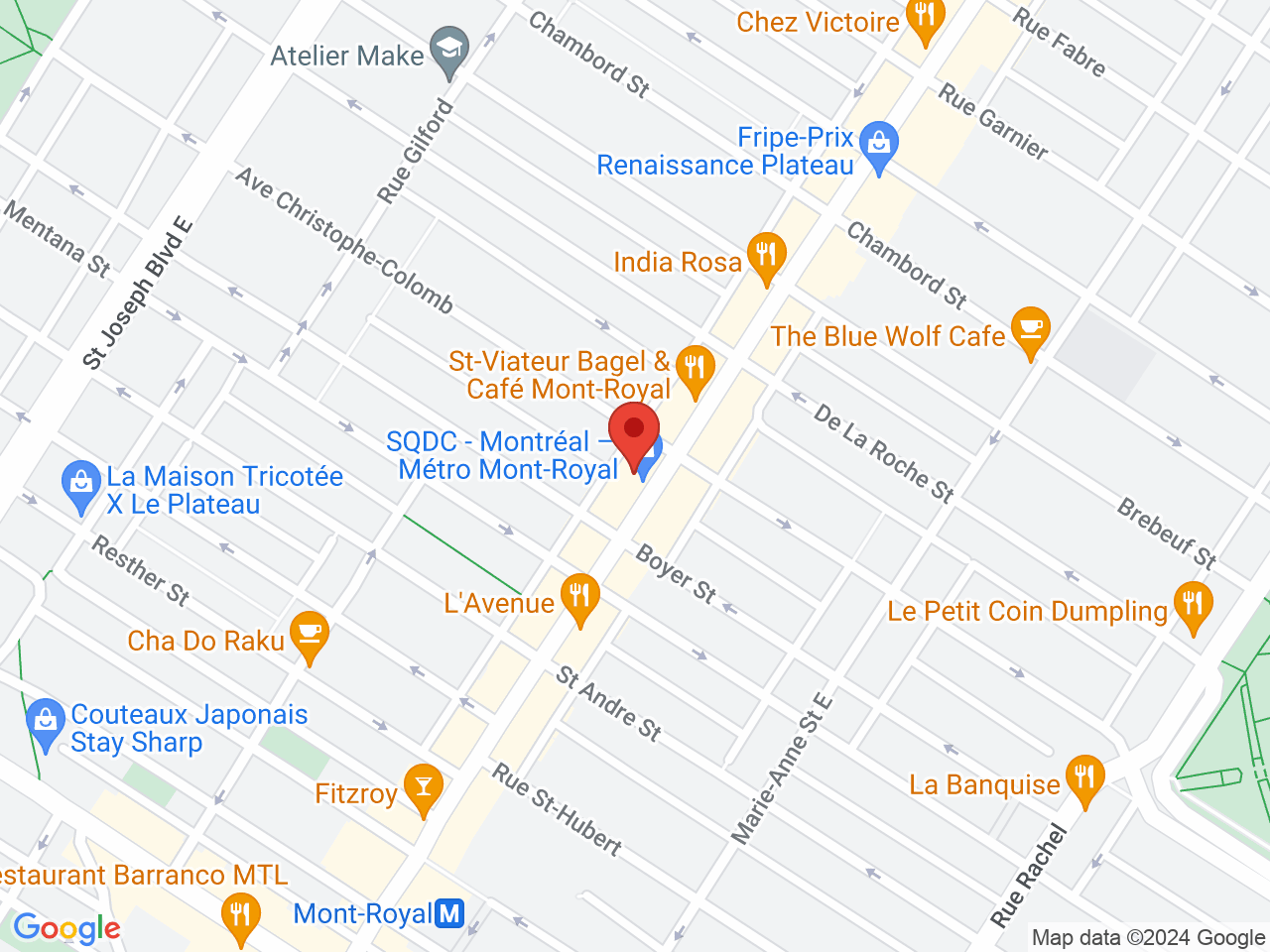 Street map for SQDC Montréal - Métro Mont-Royal, 1037, avenue du Mont-Royal Est, Montreal QC