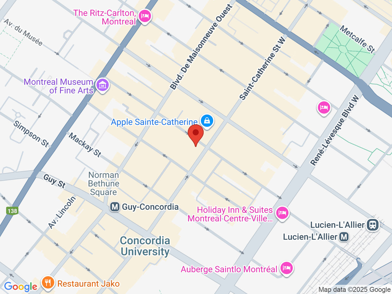 Street map for SQDC Montreal - Crescent, 1414, rue Crescent, Montreal QC