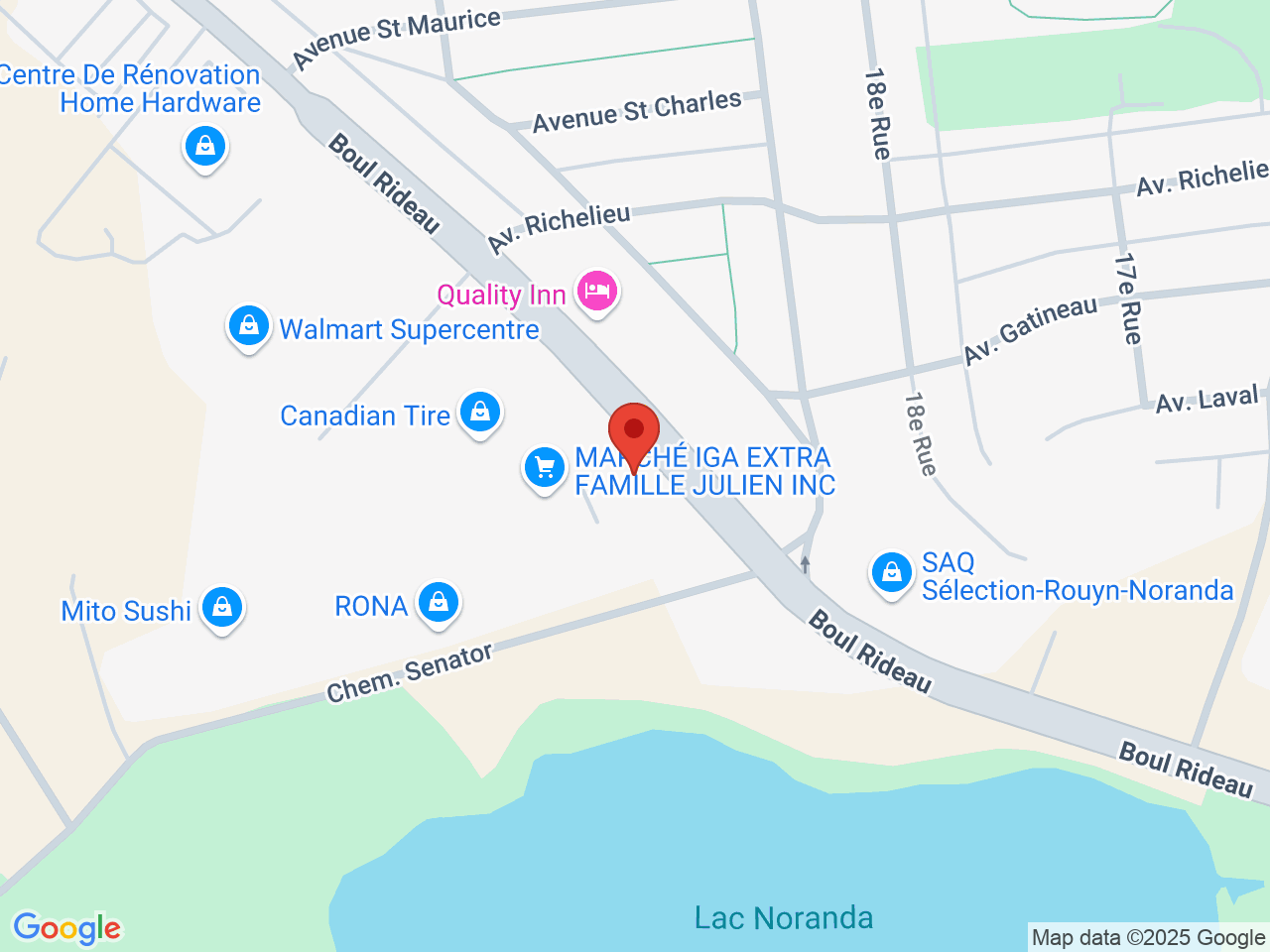 Street map for SQDC Rouyn-Noranda, 225, boul. Rideau, Rouyn-Noranda QC