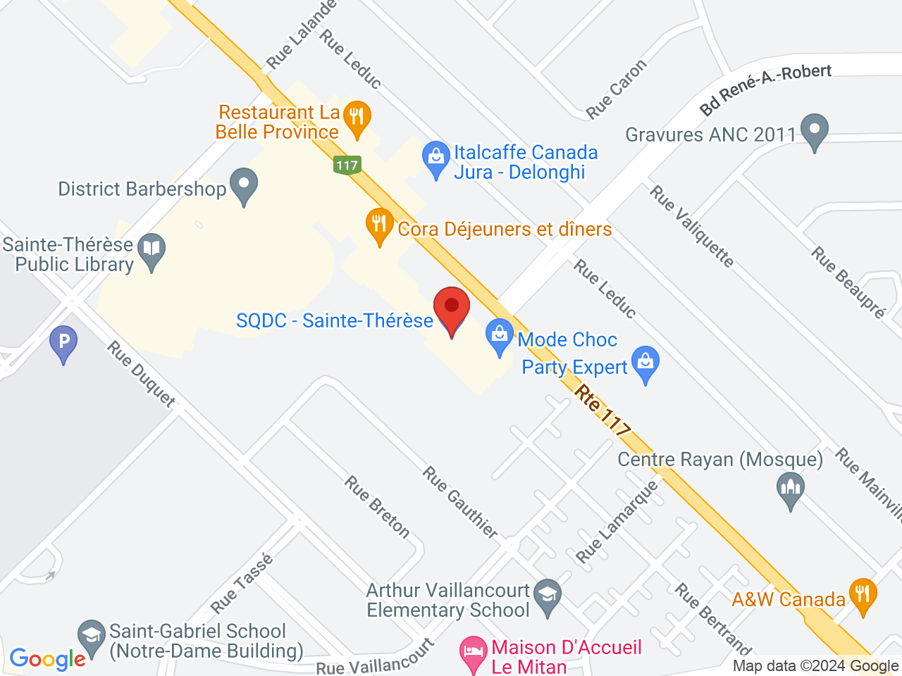 Street map for SQDC Sainte-Therese, 95, boul. du cure-labelle, Sainte-Therese QC