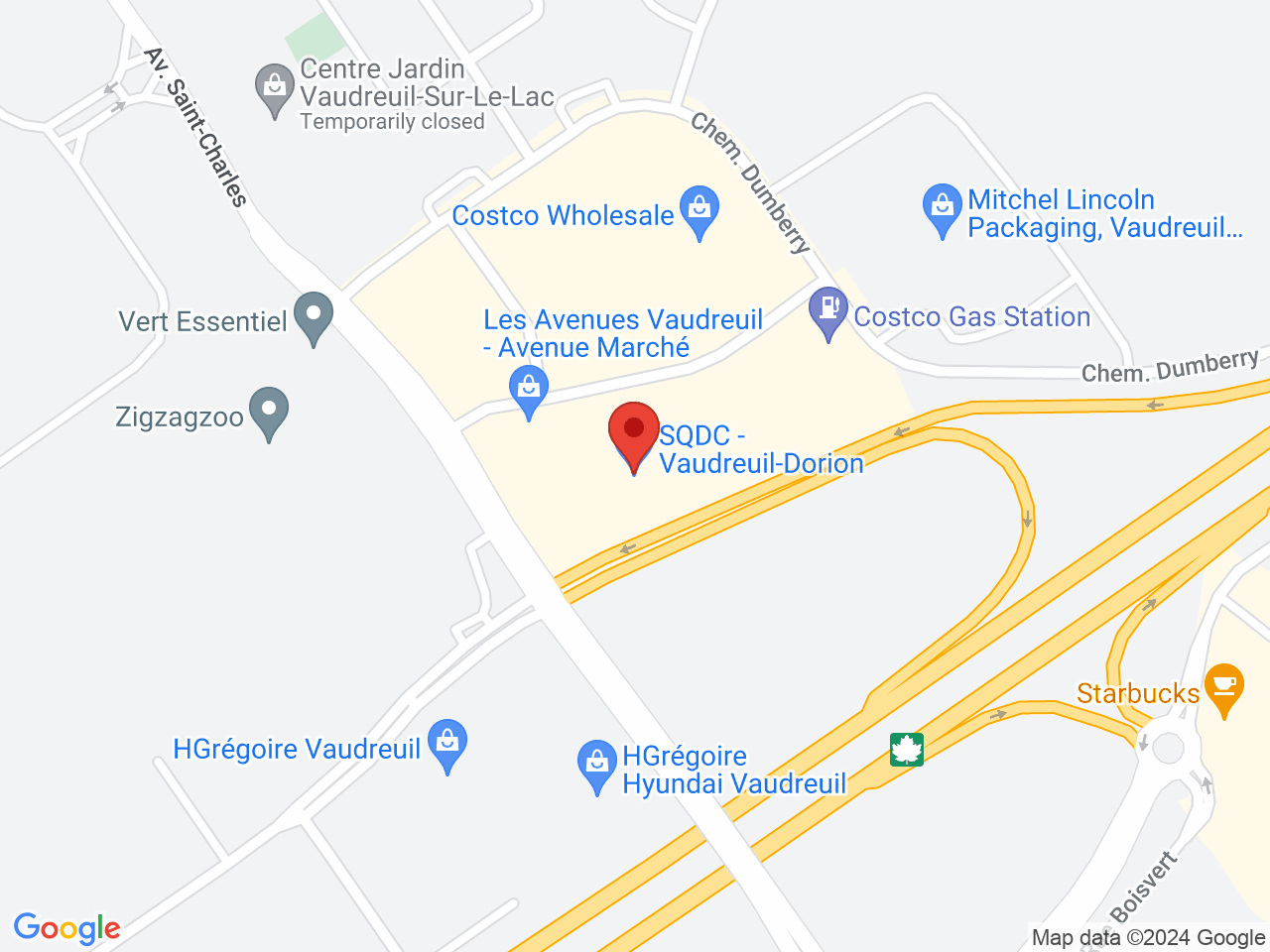 Street map for SQDC Vaudreuil-Dorion, 22800, ch. Dumberry, Vaudreuil-Dorion QC