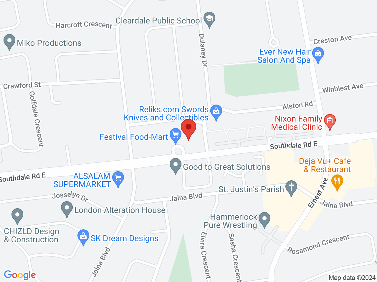 Street map for Famous Flower Cannabis Co., 458 Southdale Rd E, London ON