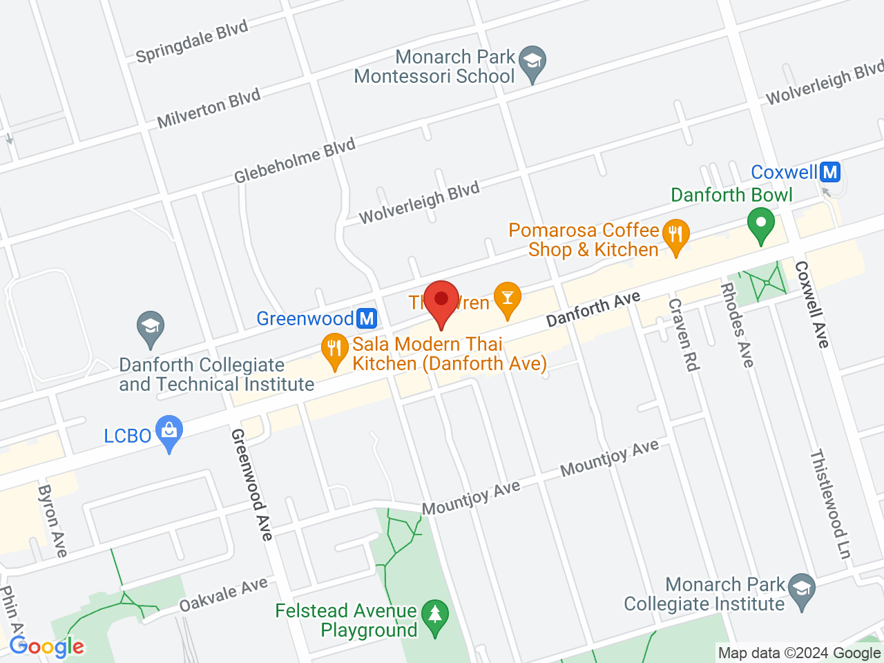 Street map for Northern Helm Cannabis Danforth, 1338 Danforth Avenue, Toronto ON