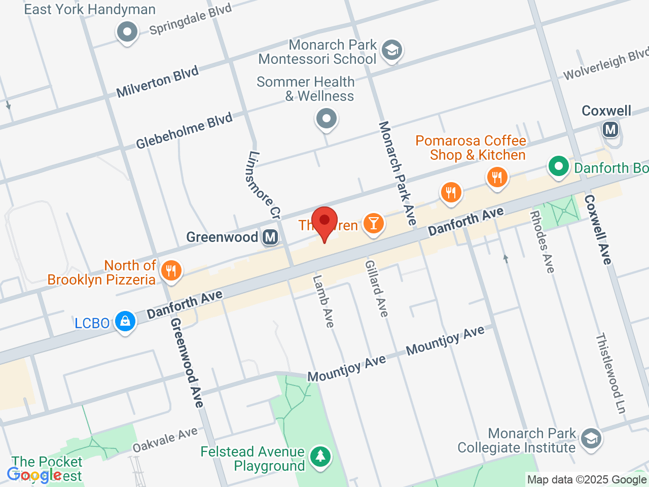 Street map for Northern Helm Cannabis Danforth, 1338 Danforth Avenue, Toronto ON