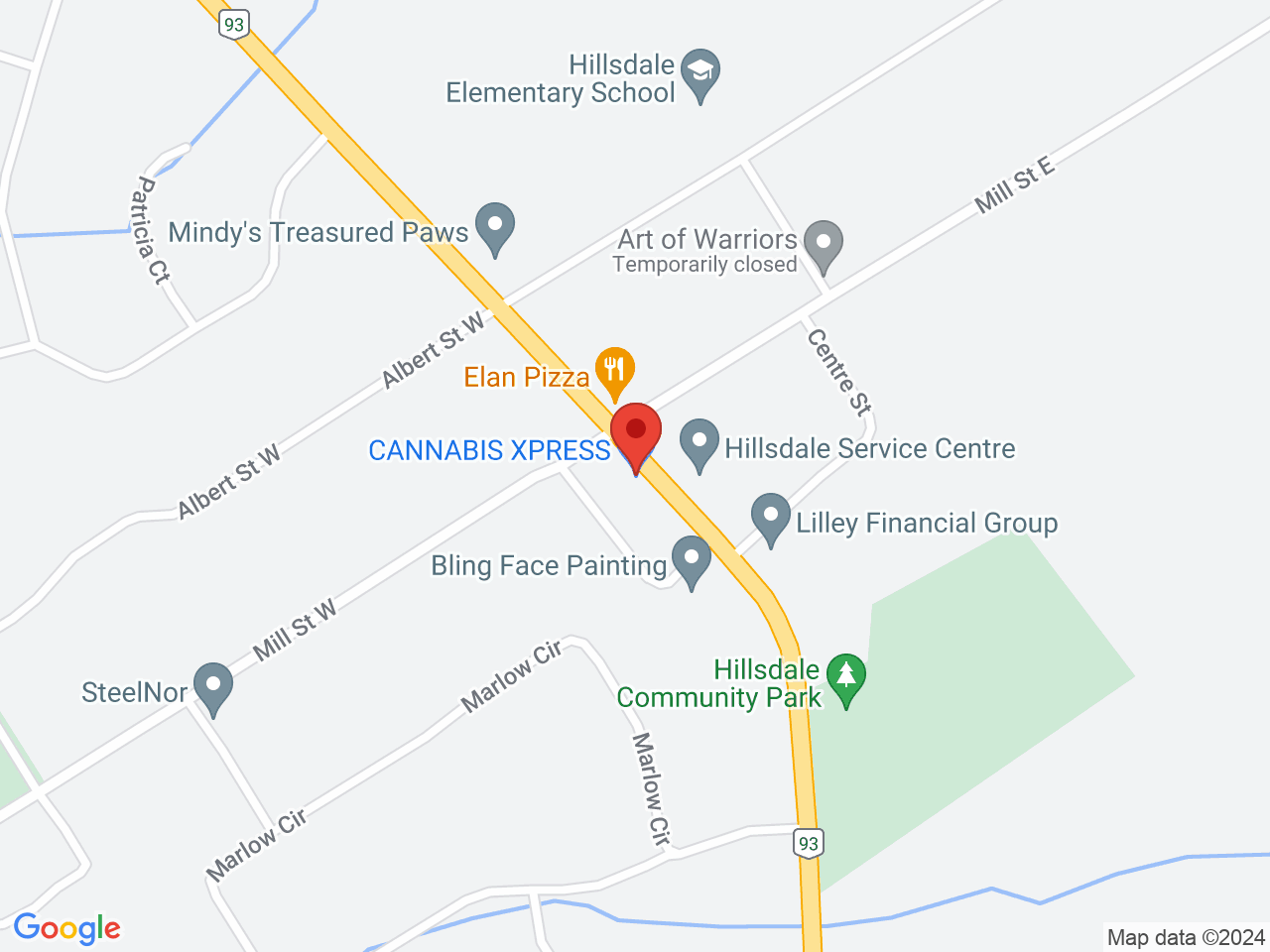 Street map for Cannabis Xpress, 4570 Penetanguishene Road, Hillsdale ON