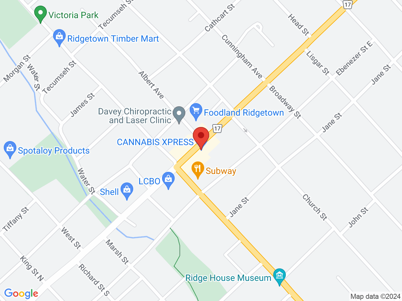 Street map for Cannabis Xpress, 39 Main St E, Ridgetown ON