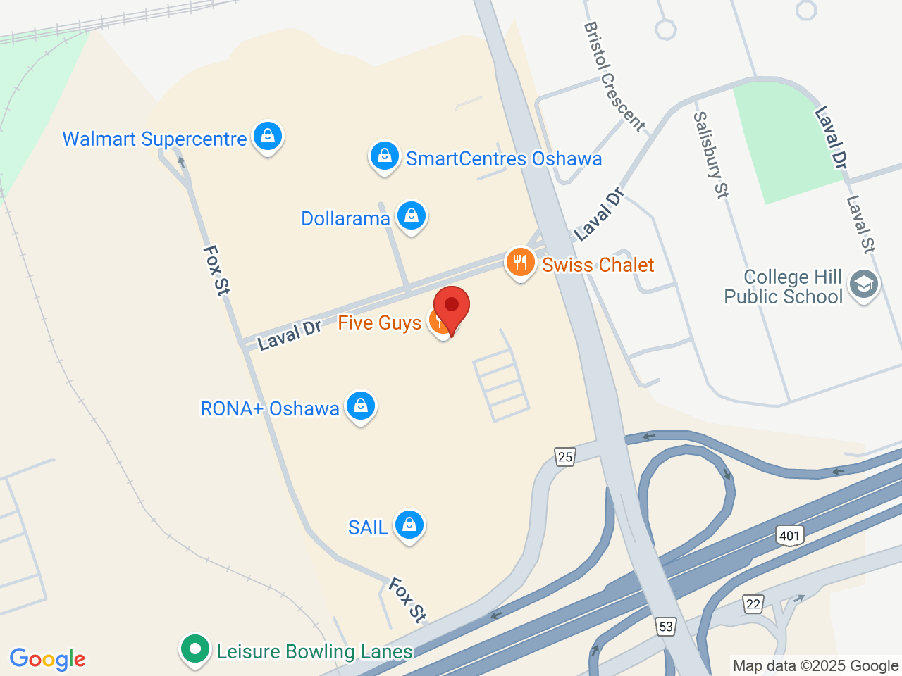 Street map for Purple Moose Cannabis Oshawa, 575 Laval Dr Unit 400, Oshawa ON