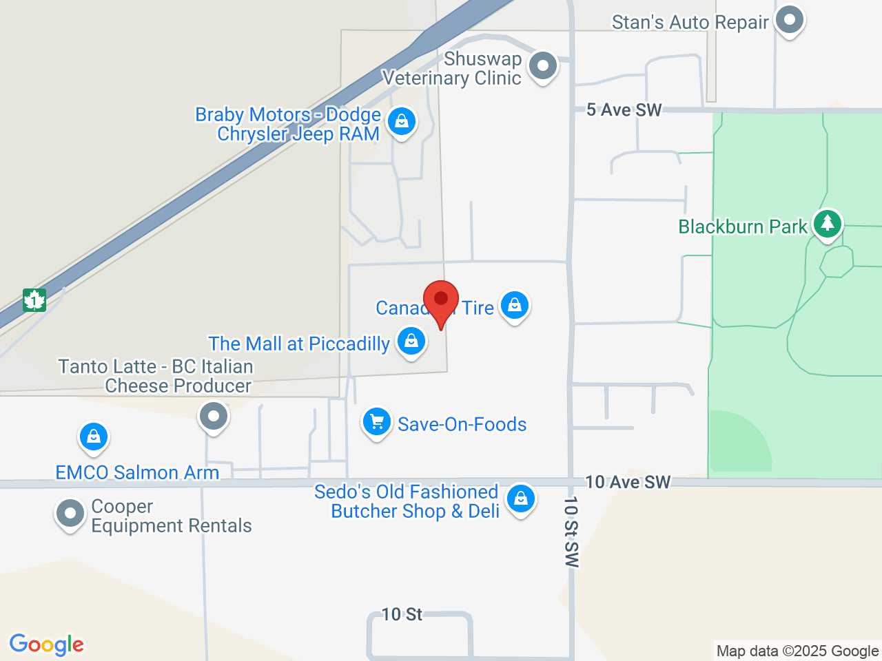 Street map for Inspired Cannabis Co., 1151 10th Ave. SW, Salmon Arm BC