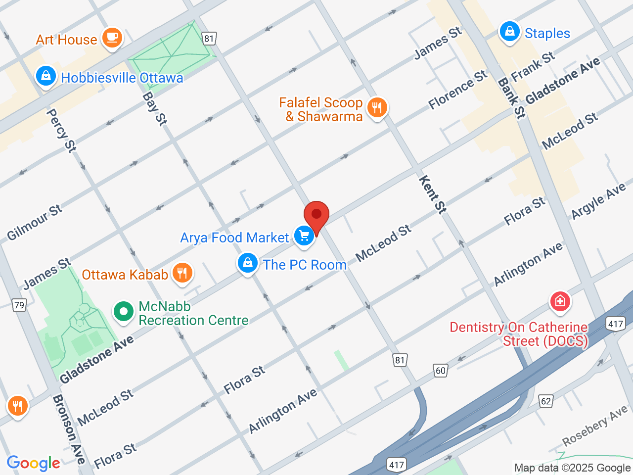 Street map for Bluebird Cannabis Co., 502 Gladstone Ave, Ottawa ON