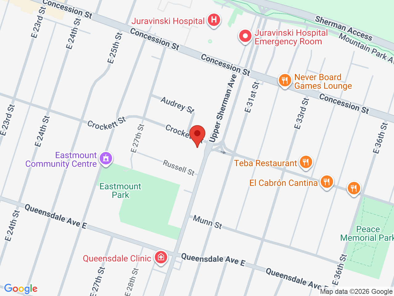Street map for Cannabis Cupboard, 410 Upper Sherman Ave, Hamilton ON