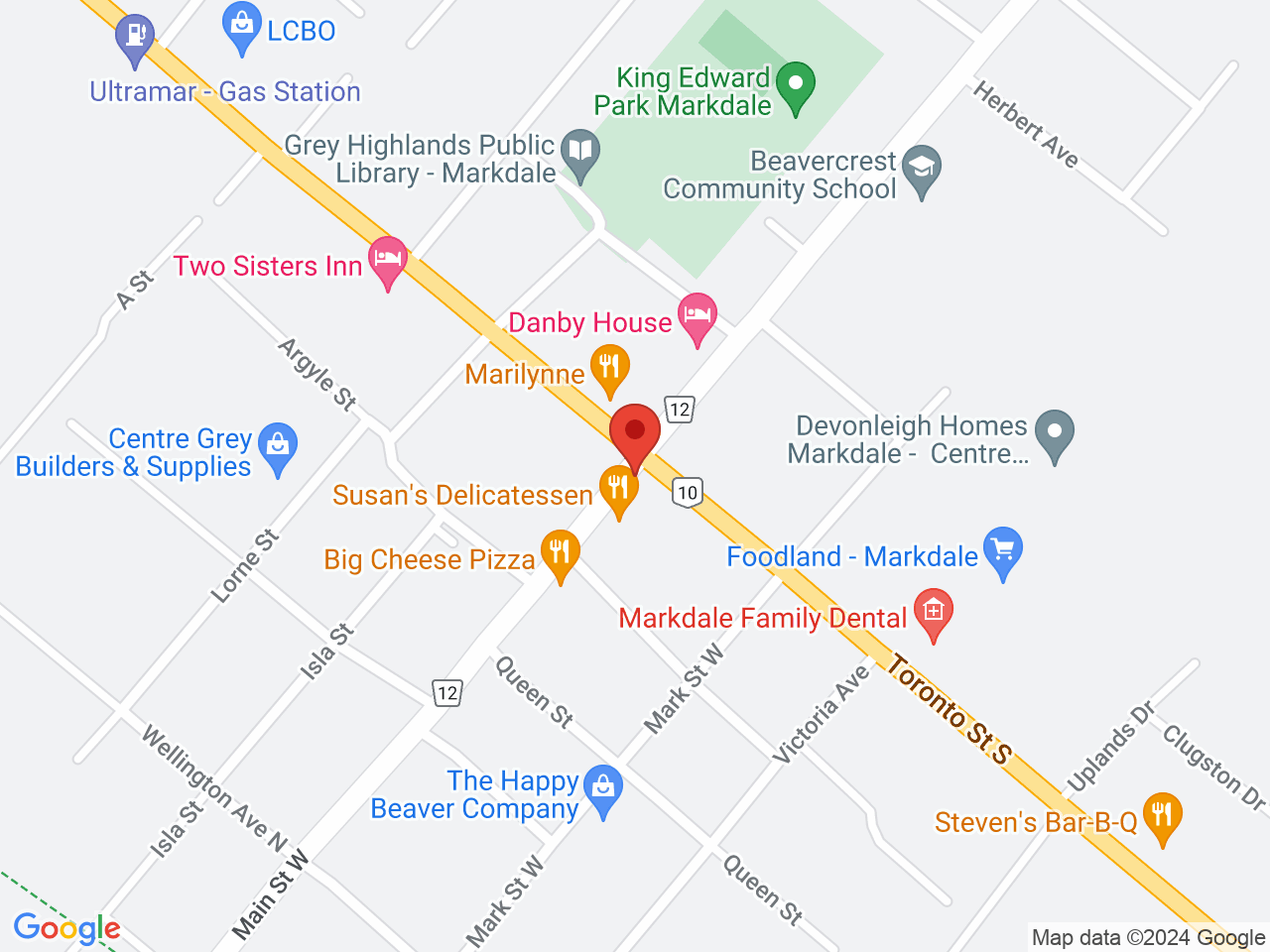 Street map for Cannabis Stop Inc, 2 Toronto St S, Markdale ON