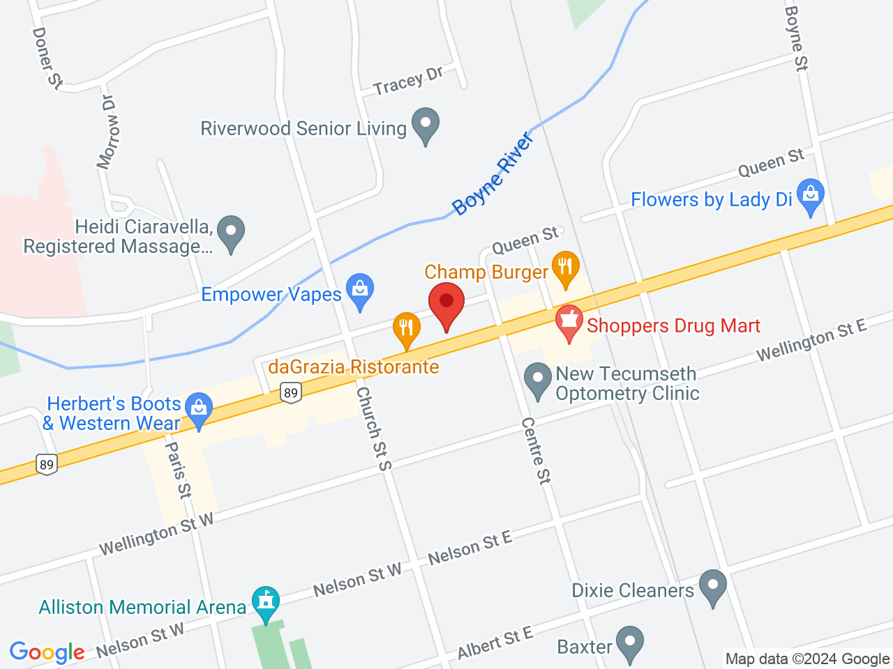 Street map for CannaCo Cannabis Company, 42 Victoria St E, Alliston ON