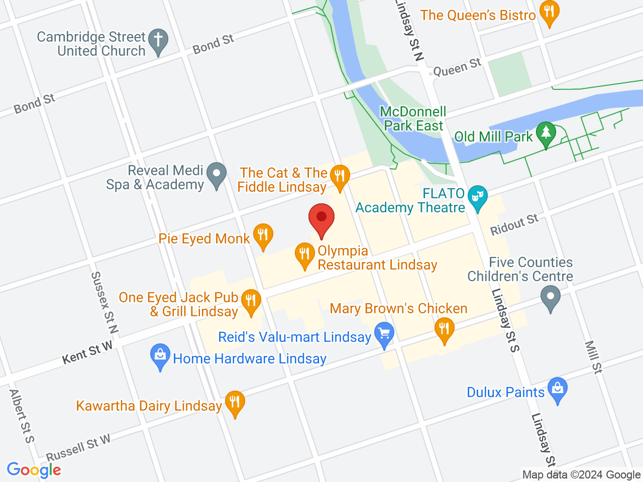 Street map for Docks Cannabis, 86 Kent St W, Lindsay ON