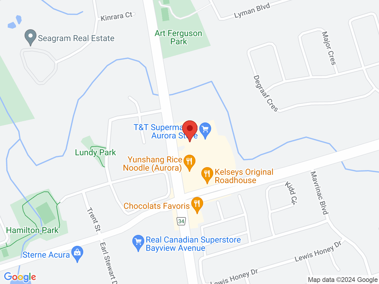 Street map for The Woods Cannabis, 16015 Bayview Ave, Aurora ON