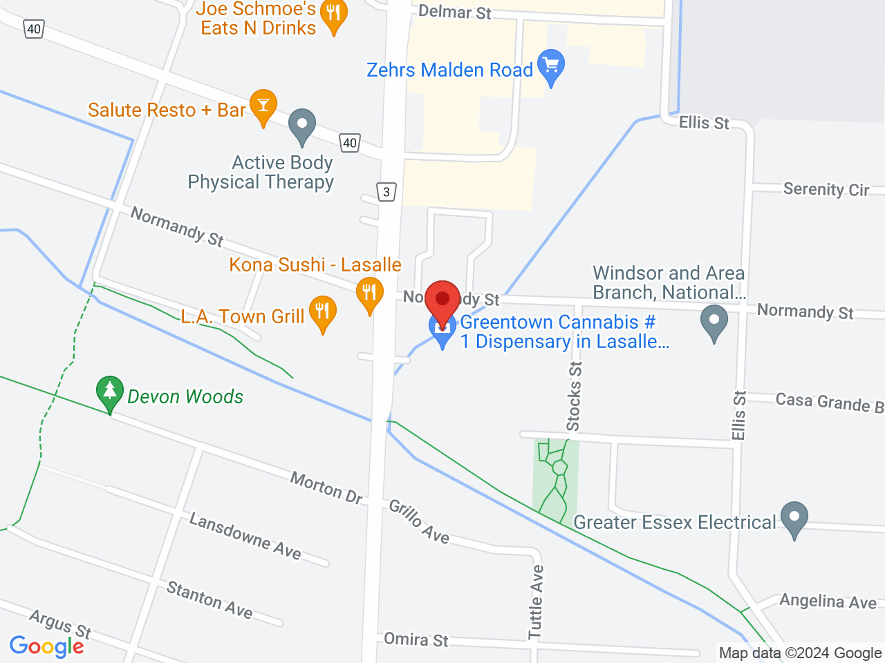 Street map for Greentown Cannabis, 5994 Malden Rd, Lasalle ON