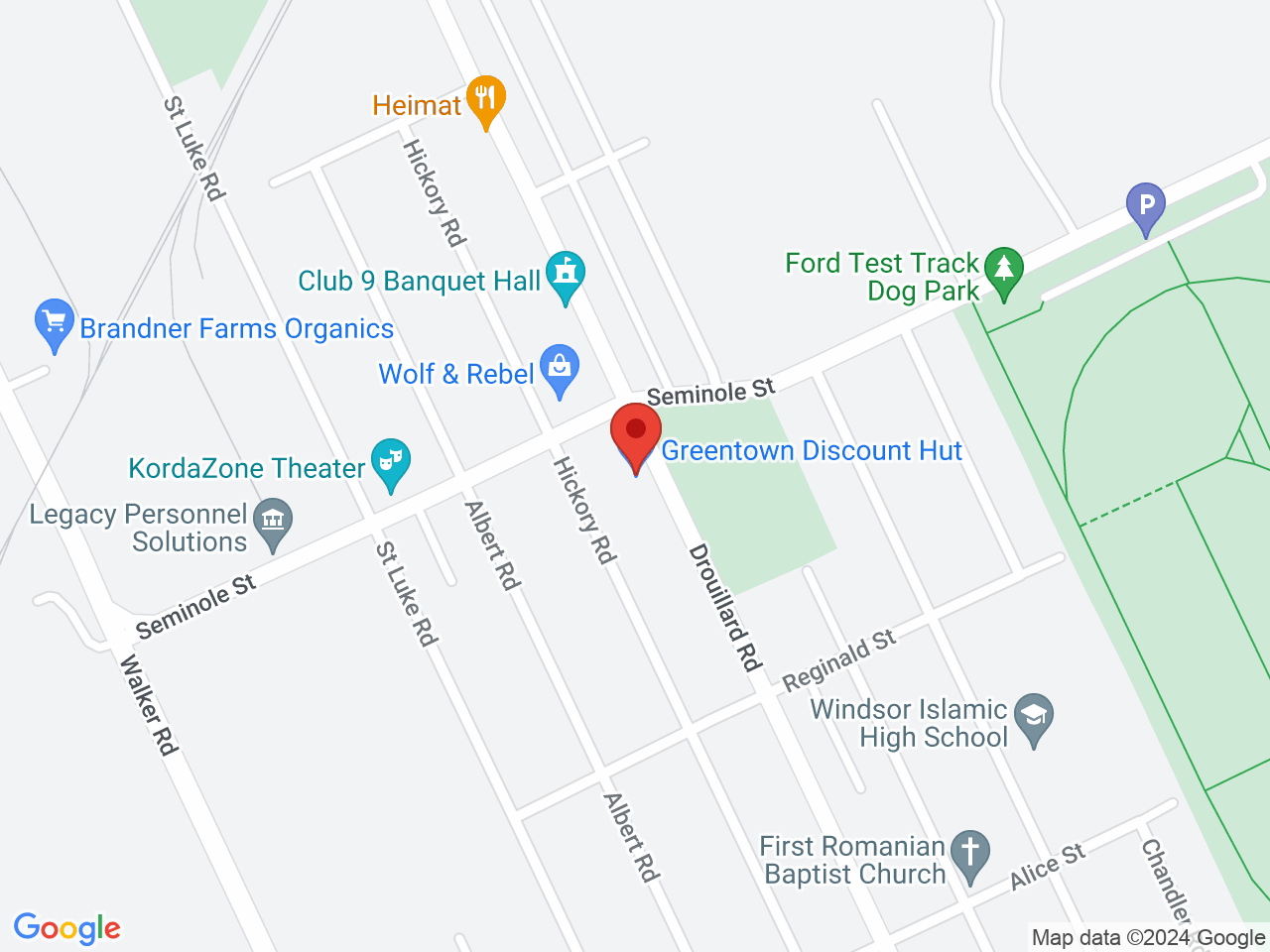 Street map for Greentown Cannabis Discount Hut, 1519 Drouillard Rd, Windsor ON