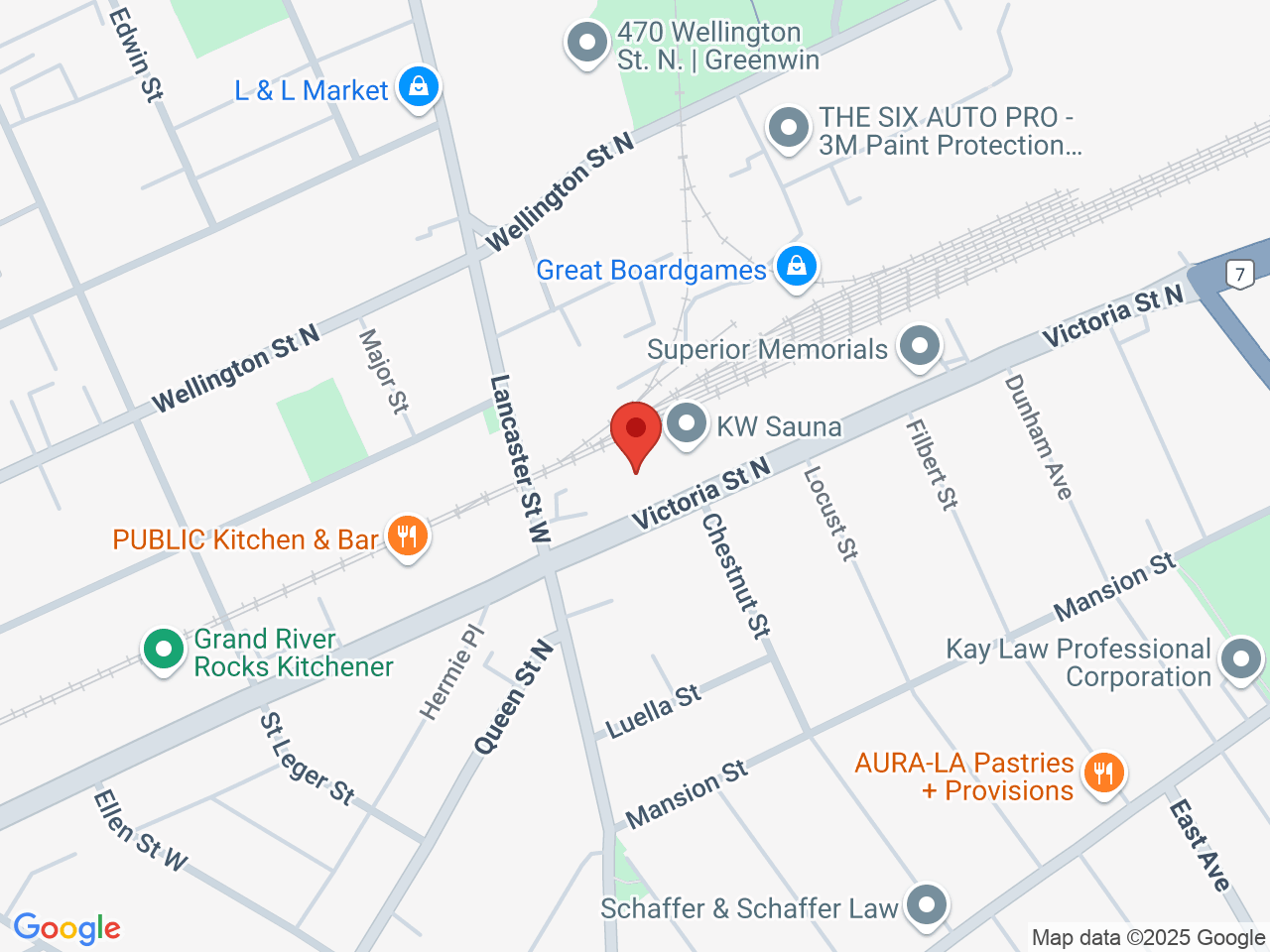 Street map for Harvest Cannabis Co, 376 Victoria St N, Kitchener ON