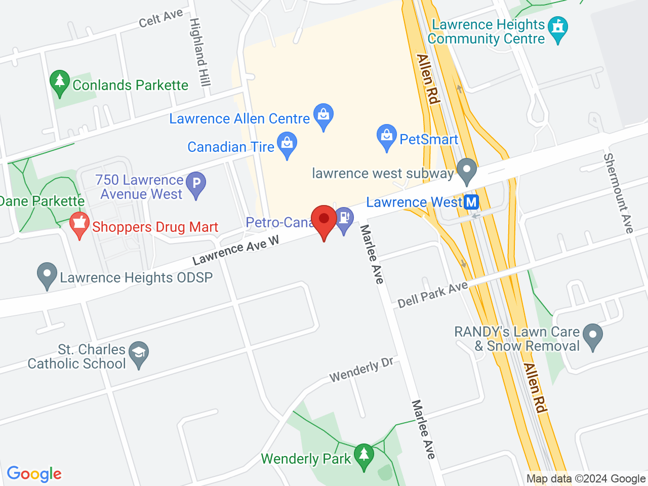 Street map for Hidden Leaf Cannabis, 701 Lawrence Ave W, North York ON