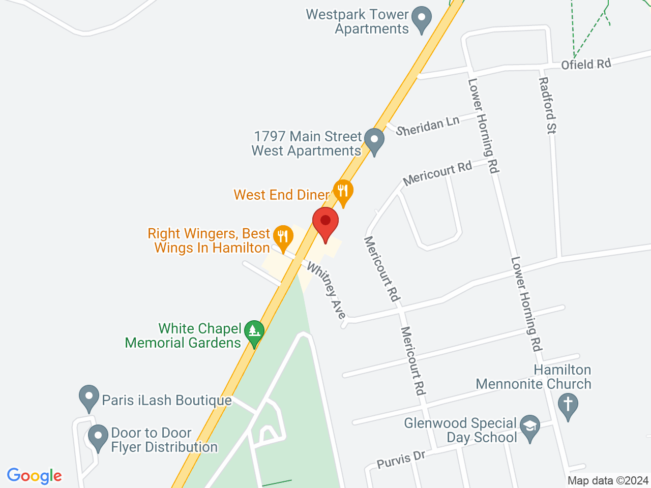 Street map for In Bloom Cannabis, 1831 Main St W, Hamilton ON