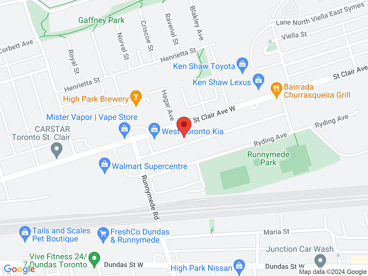 Street map for Herbs Cannabis Inc, 2413 St Clair Ave W, Toronto ON