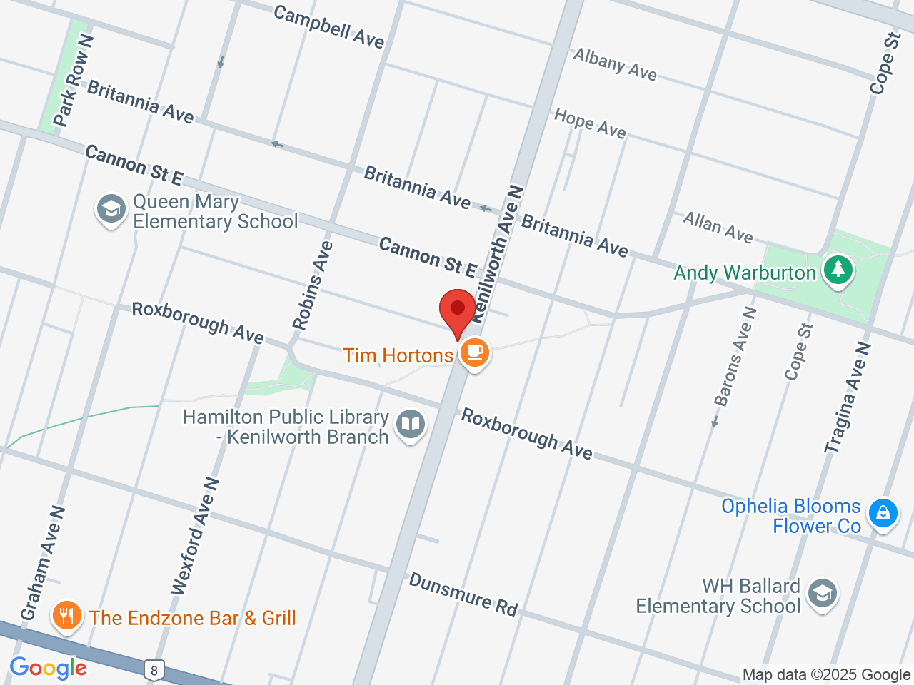 Street map for Mystic's Cannabis, 135 Kenilworth Ave N, Hamilton ON