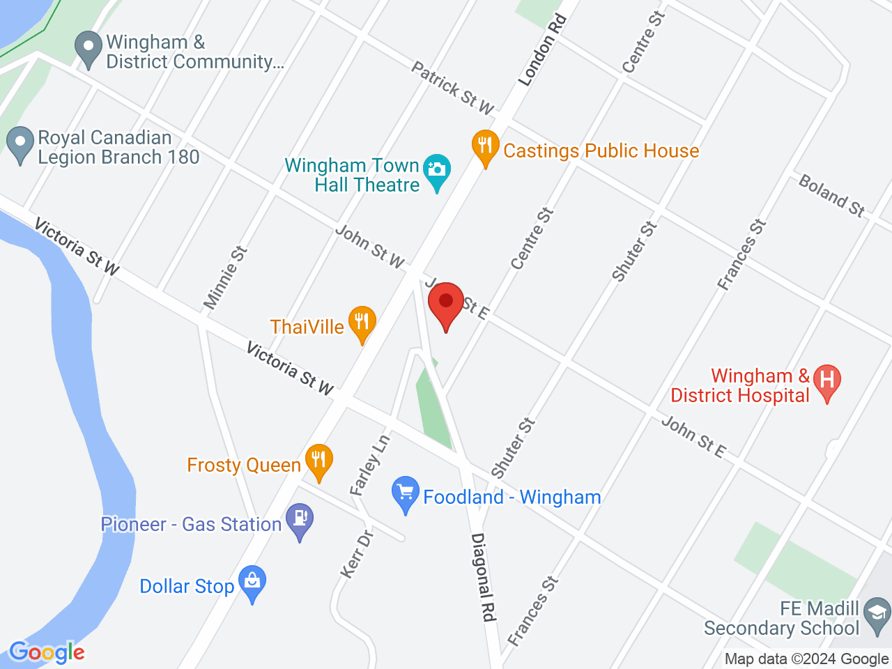 Street map for Naturally Bongins Inc., 11 Veterans Rd, Wingham ON